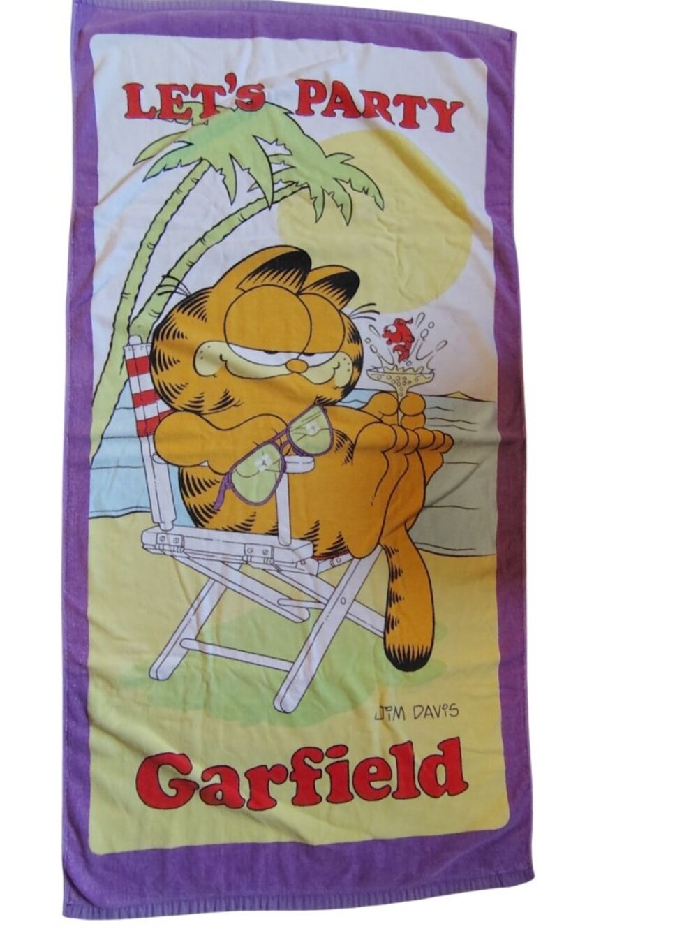 Vintage Garfield Bath Beach Towel, Let's Party, Beach, 1978 Franco Jim Davis